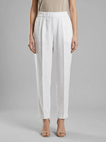 Benetton White Women 100% Linen Cigarette Trousers SKU: 4AGHDF079_101 Image 00