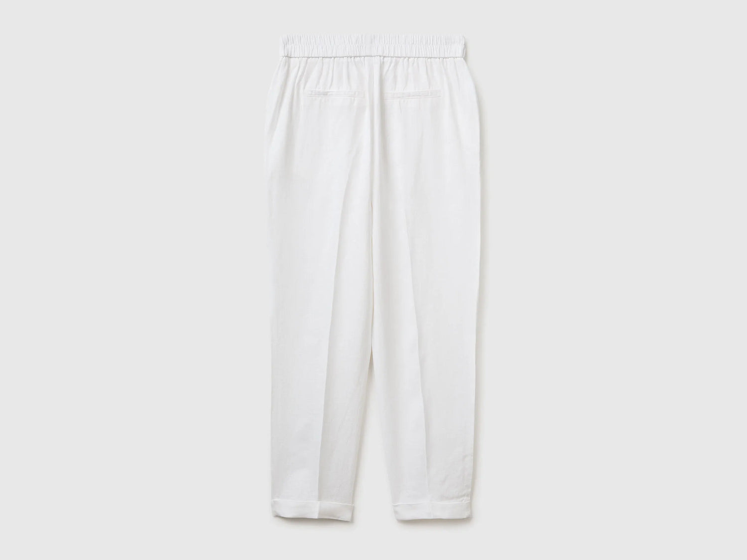 Benetton White Women 100% Linen Cigarette Trousers SKU: 4AGHDF079_101 Image 02