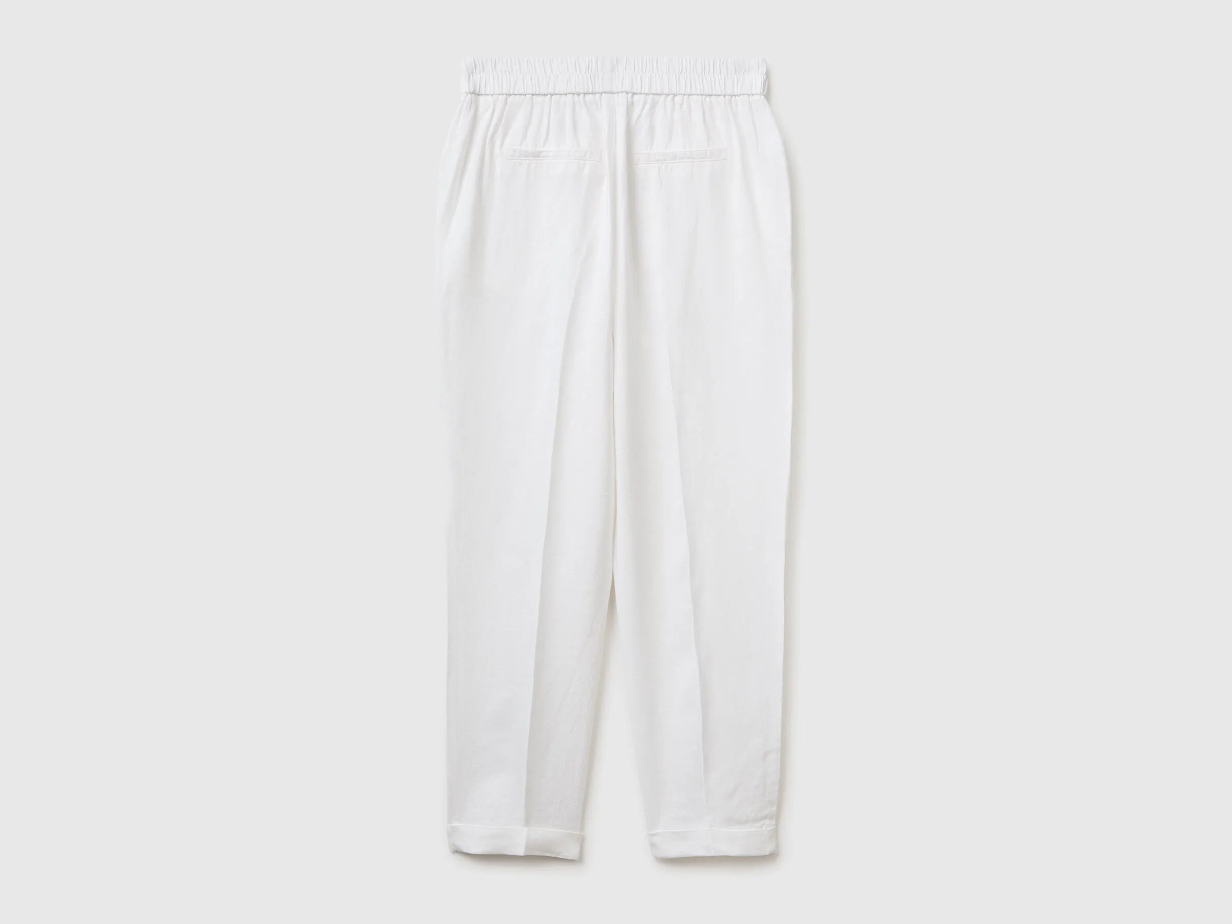 Benetton White Women 100% Linen Cigarette Trousers SKU: 4AGHDF079_101 Image 02