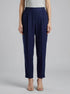 Benetton Dark Blue Women 100% Linen Cigarette Trousers SKU: 4AGHDF079_252 Image 00