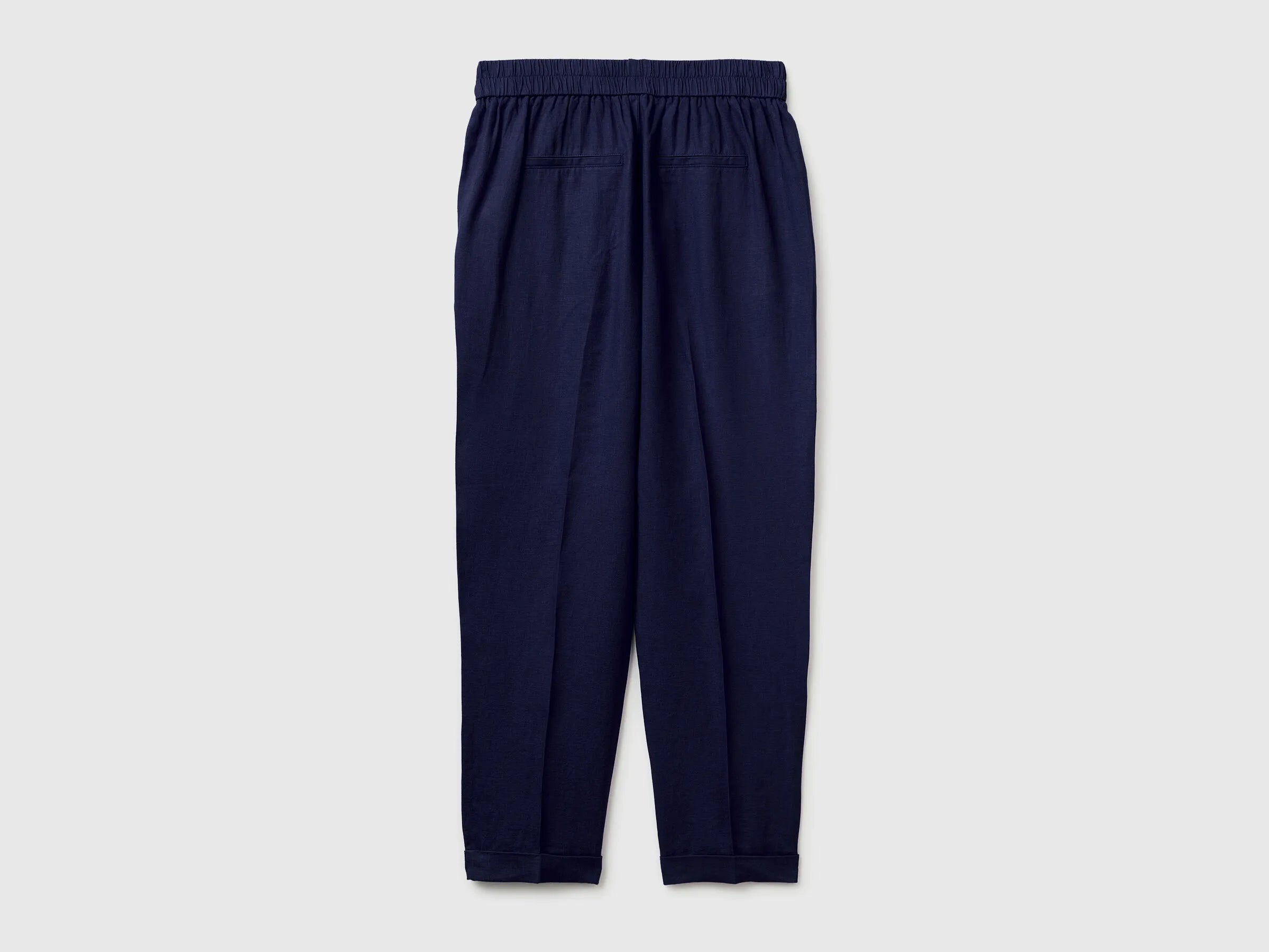 Benetton Dark Blue Women 100% Linen Cigarette Trousers SKU: 4AGHDF079_252 Image 02