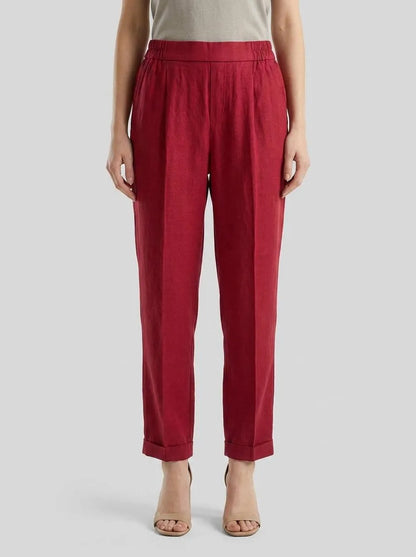 Benetton Strawberry Women 100% Linen Cigarette Trousers SKU: 4AGHDF079_2G1 Image 00