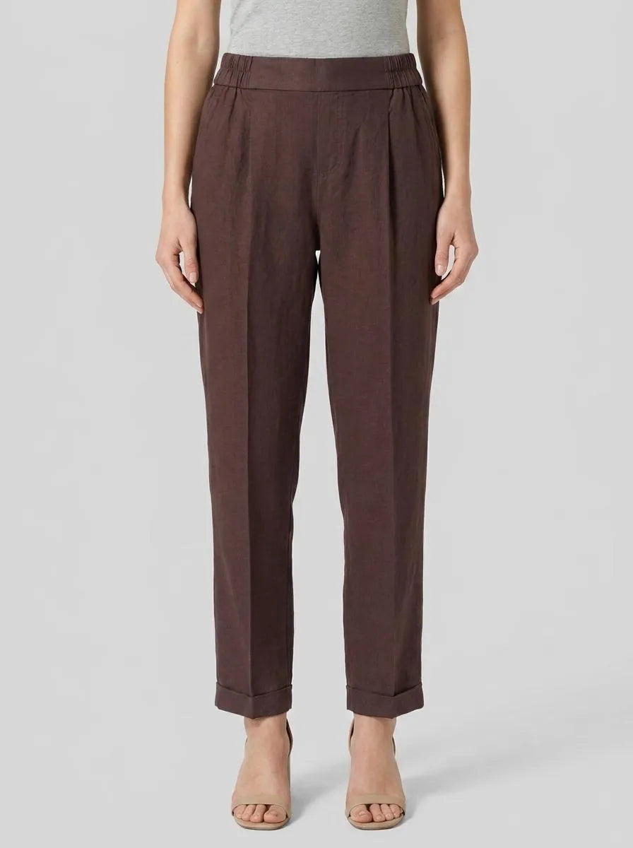 Benetton Brown Women 100% Linen Cigarette Trousers SKU: 4AGHDF079_33T Image 00