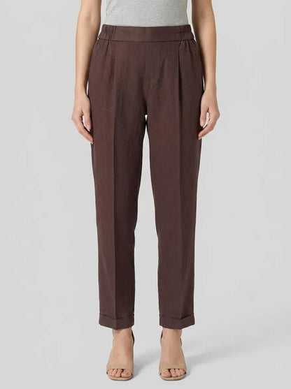 Benetton Brown Women 100% Linen Cigarette Trousers SKU: 4AGHDF079_33T Image 00