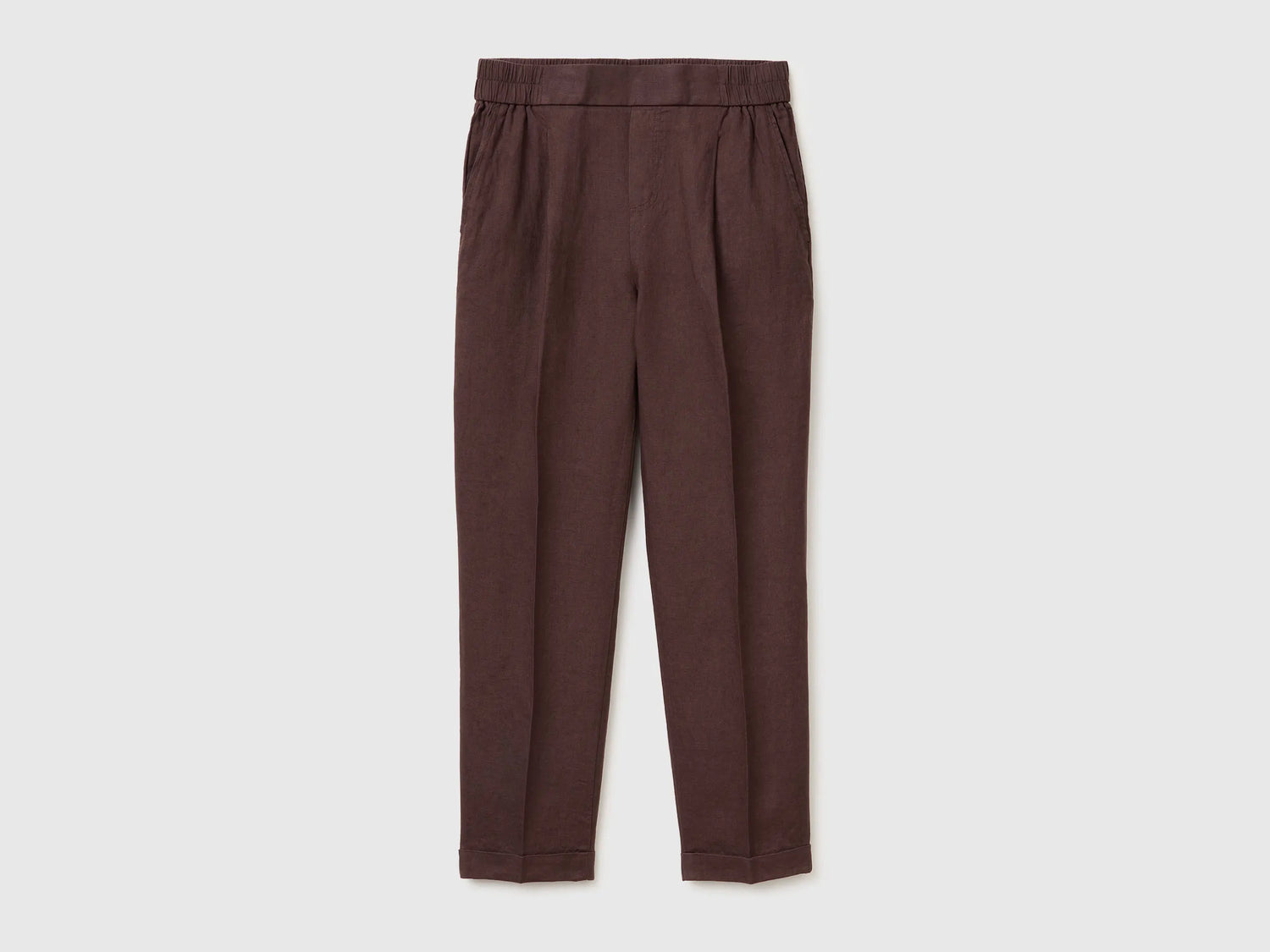 Benetton Brown Women 100% Linen Cigarette Trousers SKU: 4AGHDF079_33T Image 01