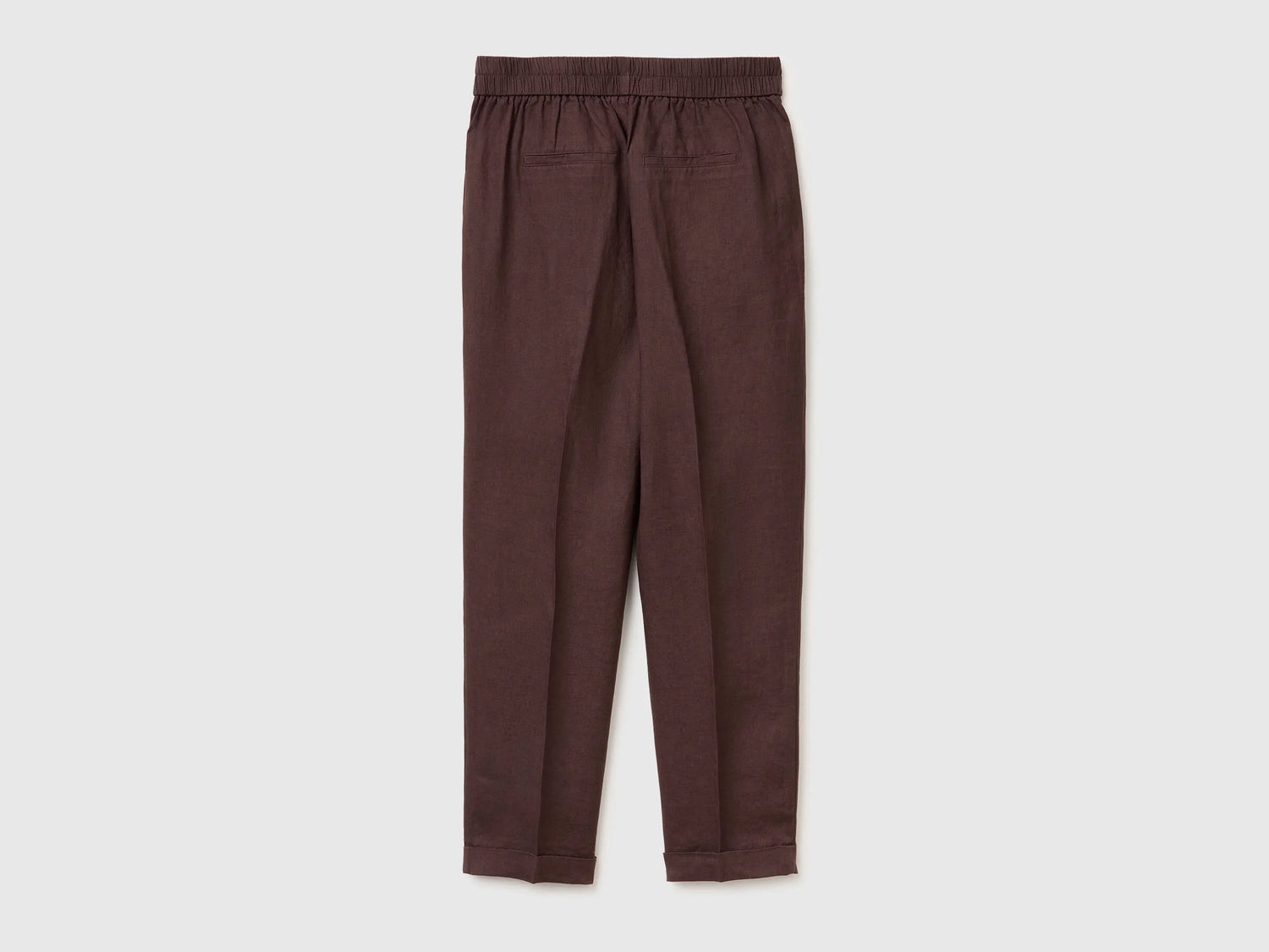 Benetton Brown Women 100% Linen Cigarette Trousers SKU: 4AGHDF079_33T Image 02