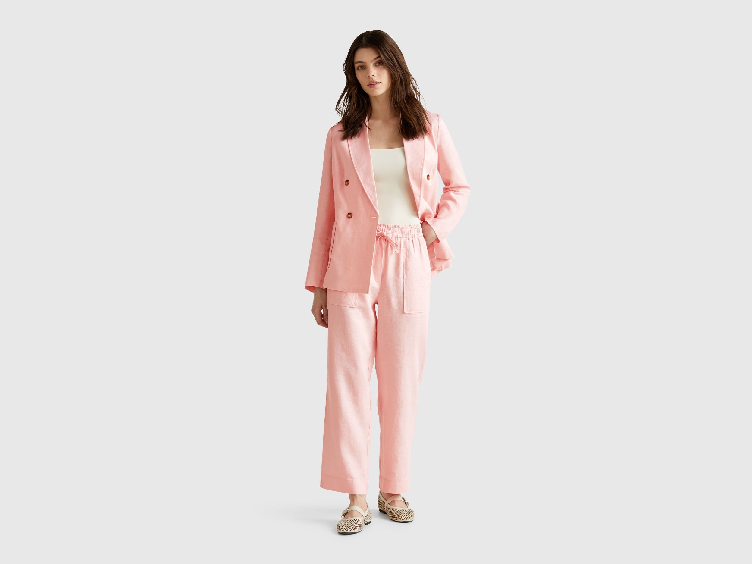 Benetton_Trousers in Pure Linen with Elastic_4AGHDF08J_04U_01