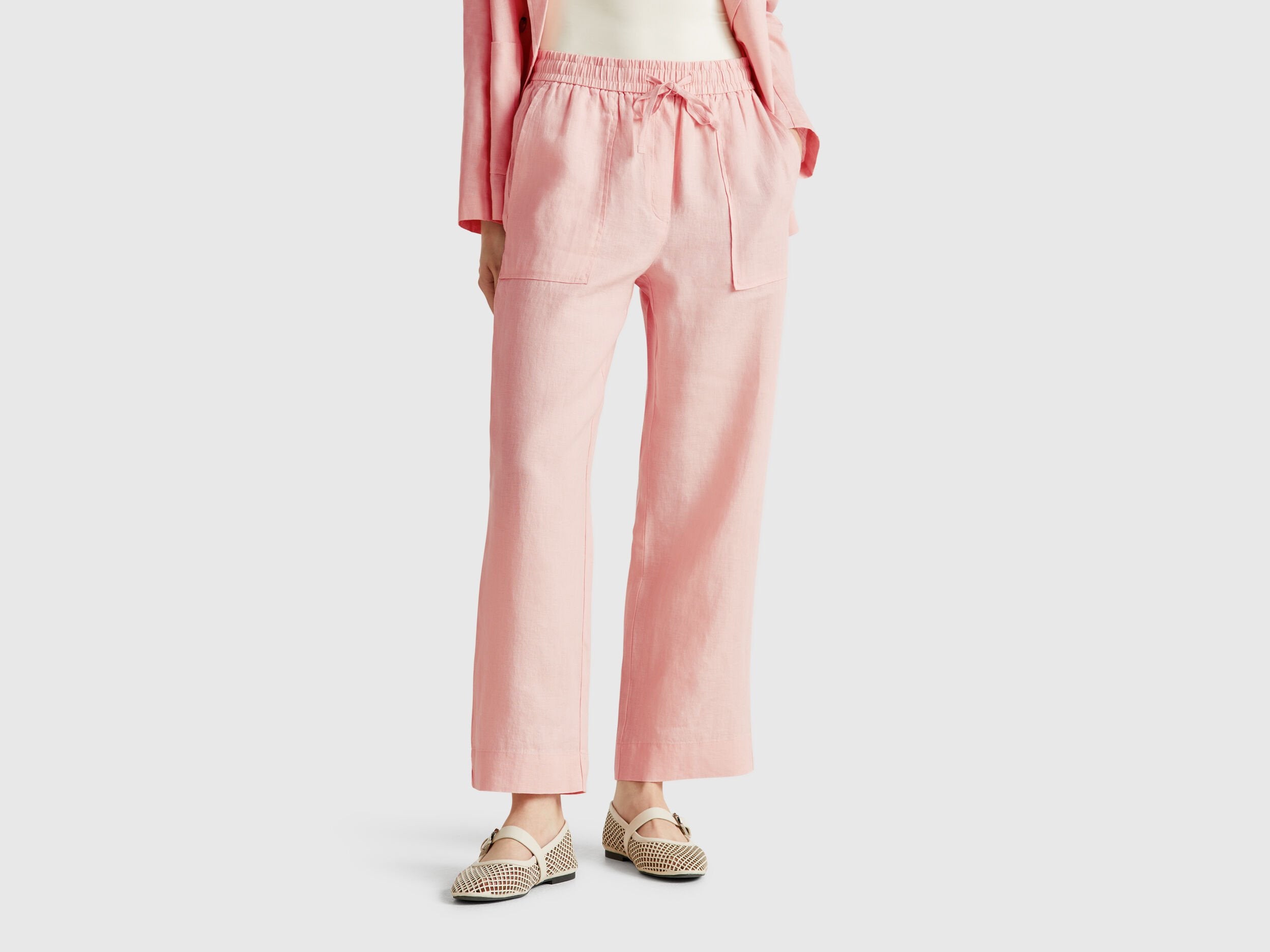 Benetton_Trousers in Pure Linen with Elastic_4AGHDF08J_04U_02