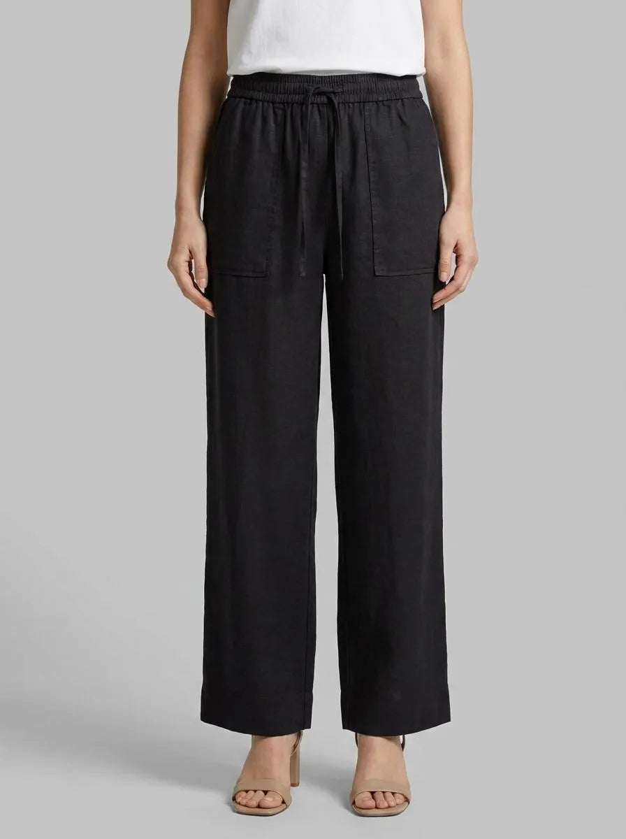 Benetton Black Women Trousers in Pure Linen with Elastic SKU: 4AGHDF08J_100 Image 00