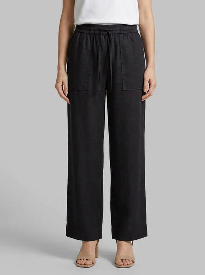 Benetton Black Women Trousers in Pure Linen with Elastic SKU: 4AGHDF08J_100 Image 00