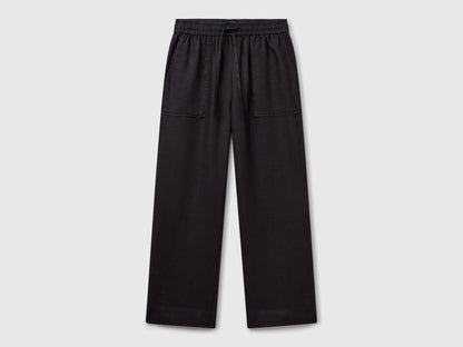 Benetton Black Women Trousers in Pure Linen with Elastic SKU: 4AGHDF08J_100 Image 01