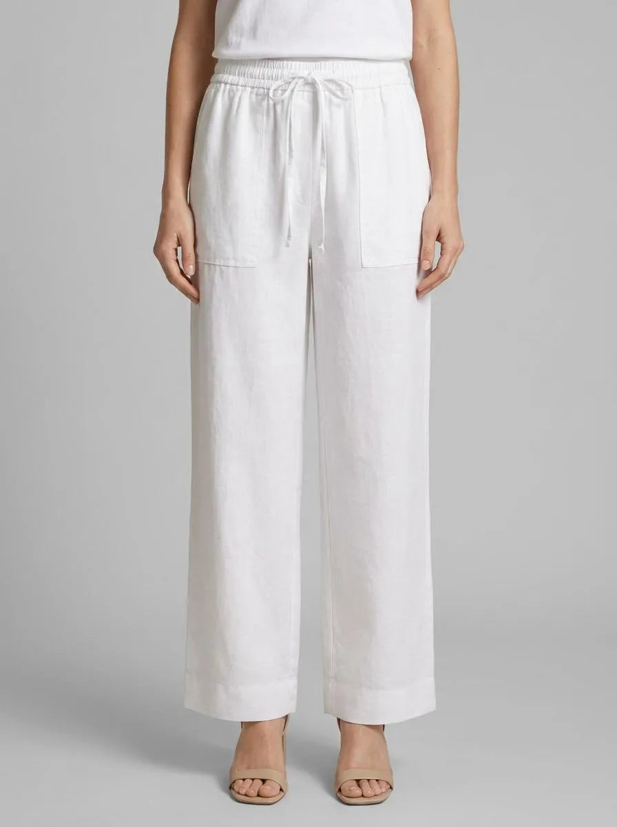Benetton White Women Trousers in Pure Linen with Elastic SKU: 4AGHDF08J_101 Image 00