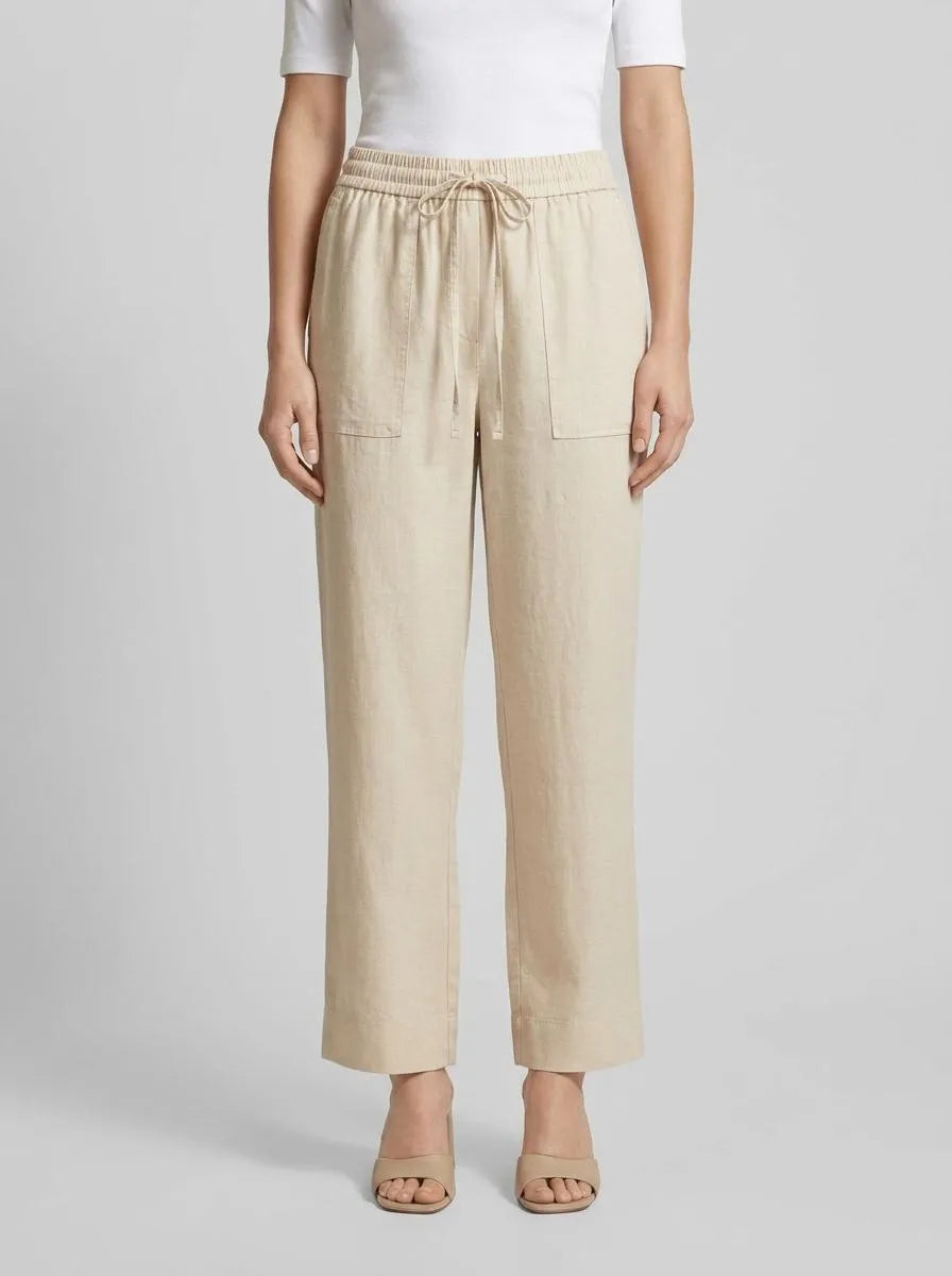 Benetton Beige Women Trousers in Pure Linen with Elastic SKU: 4AGHDF08J_152 Image 00