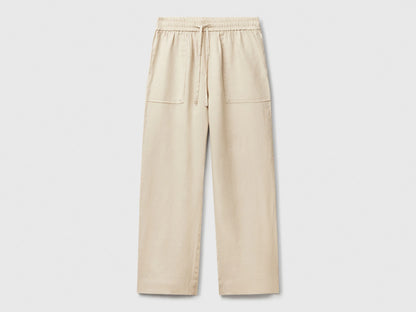 Benetton Beige Women Trousers in Pure Linen with Elastic SKU: 4AGHDF08J_152 Image 01