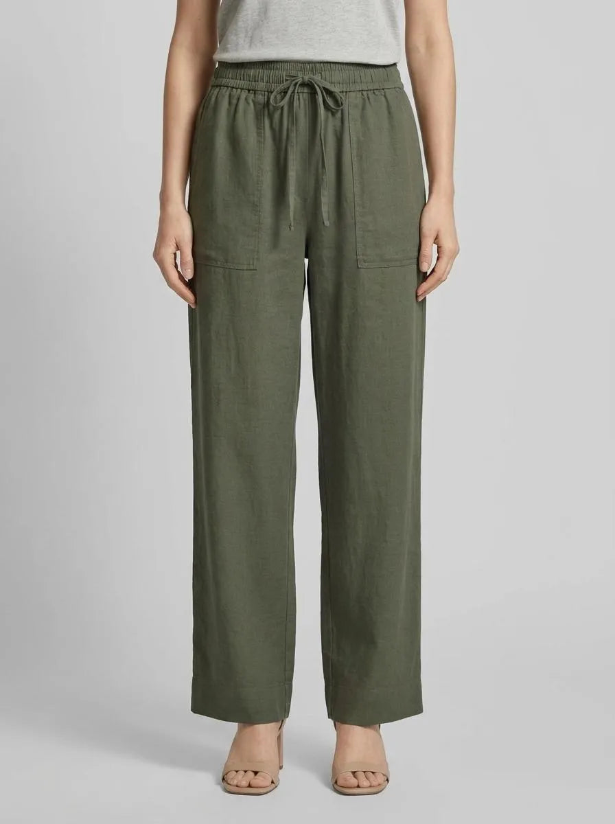 Benetton Military Green Women Trousers in Pure Linen with Elastic SKU: 4AGHDF08J_20W Image 00