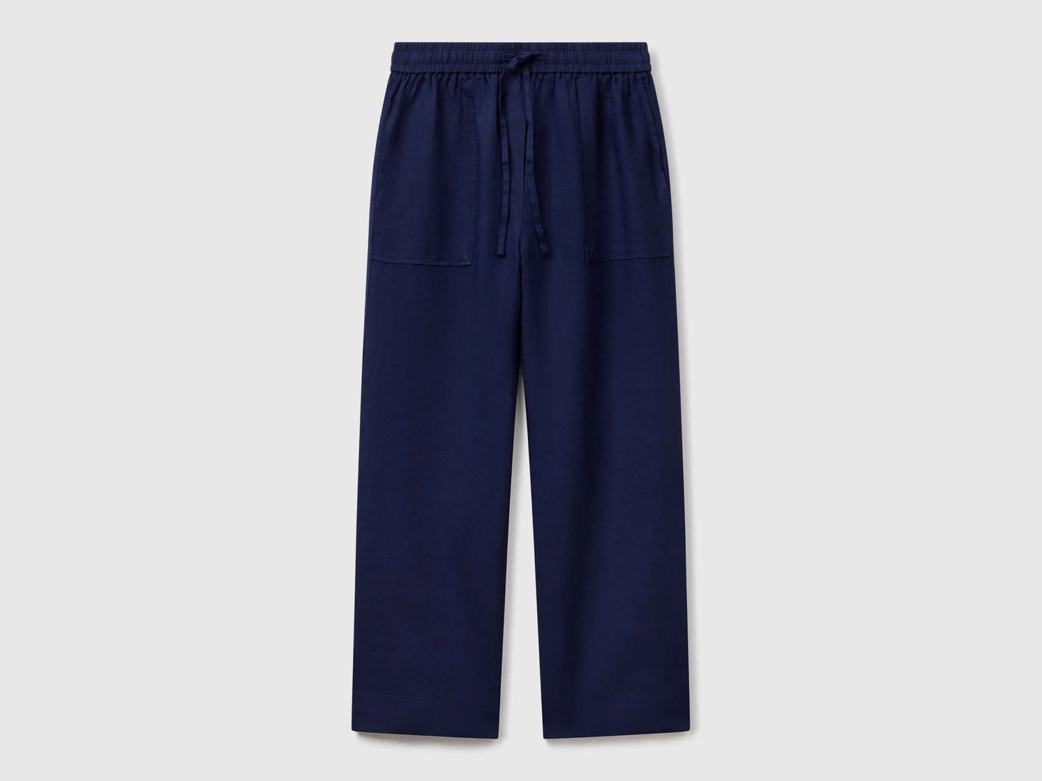 Benetton Dark Blue Women Trousers in Pure Linen with Elastic SKU: 4AGHDF08J_252 Image 01
