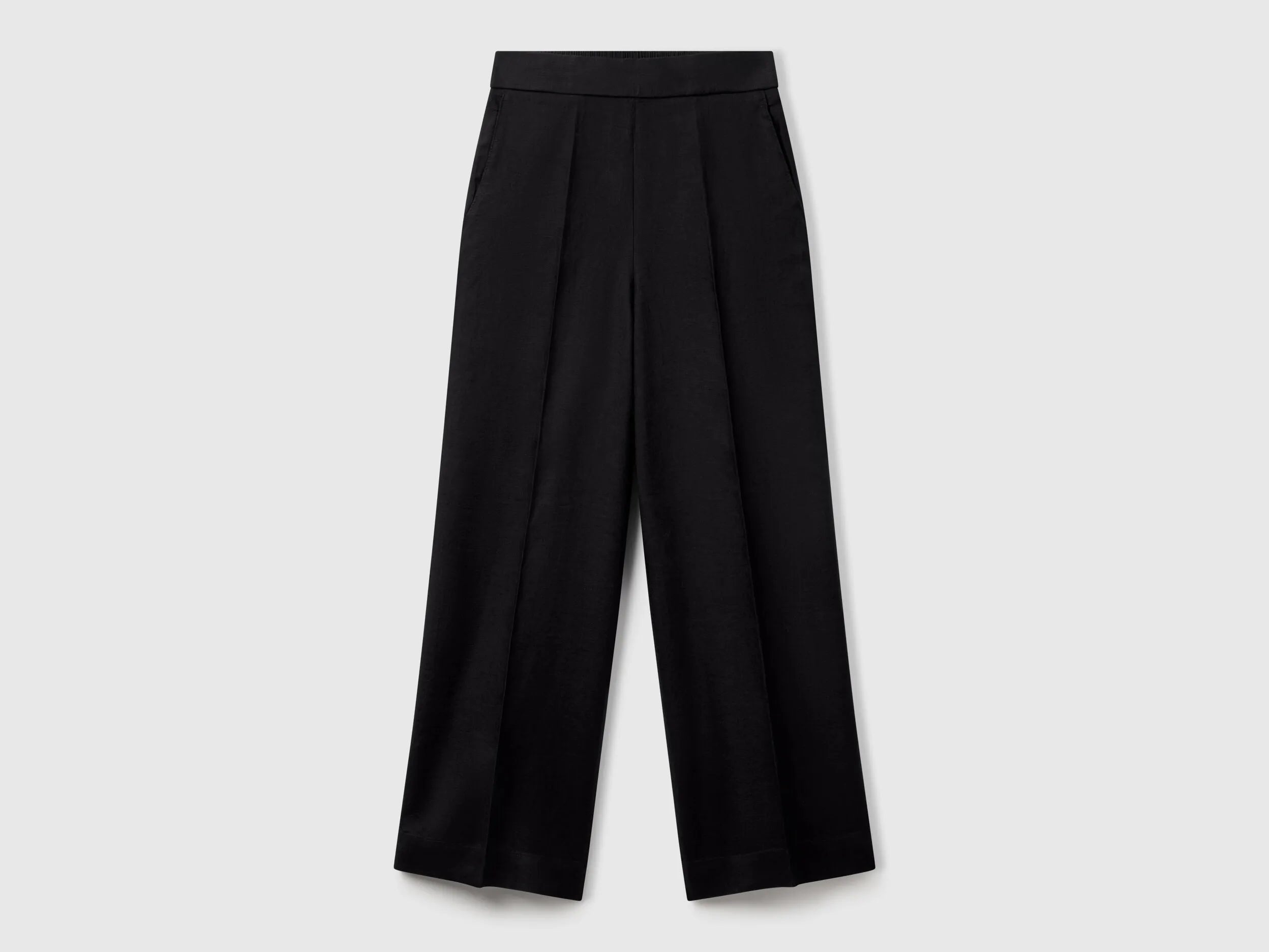 Benetton Black Women Palazzo Trousers in 100% Linen SKU: 4AGHDF08K_100 Image 01