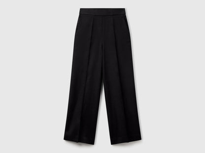 Benetton Black Women Palazzo Trousers in 100% Linen SKU: 4AGHDF08K_100 Image 01
