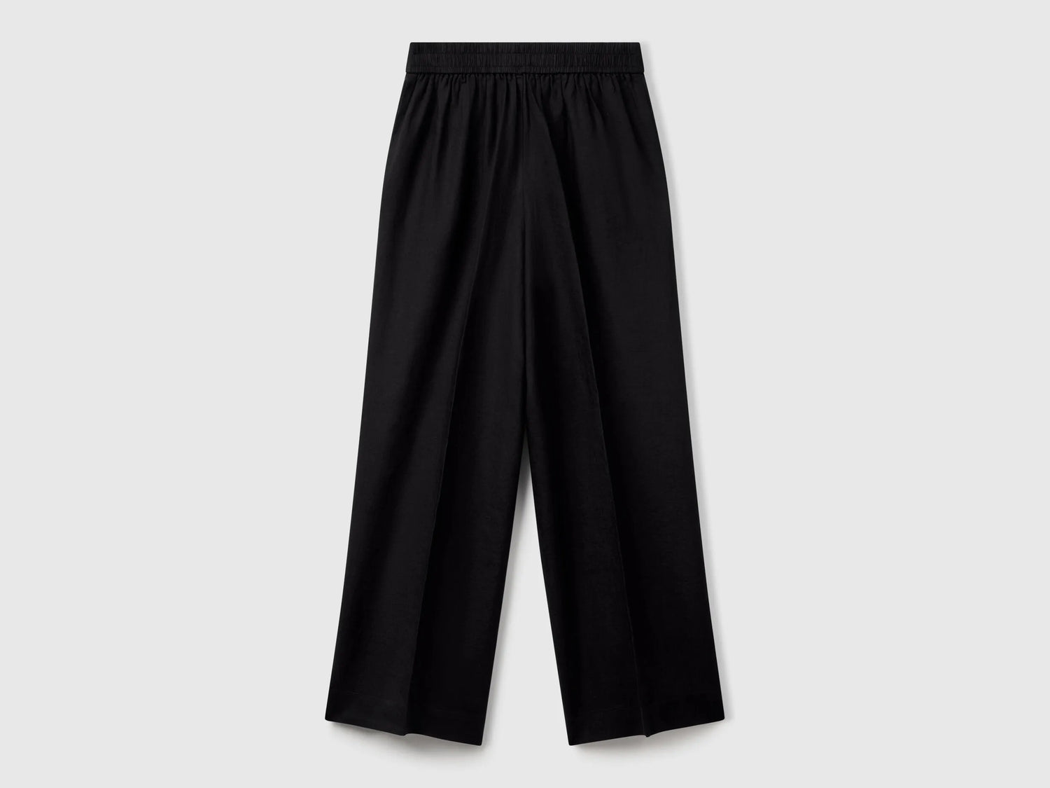 Benetton Black Women Palazzo Trousers in 100% Linen SKU: 4AGHDF08K_100 Image 02