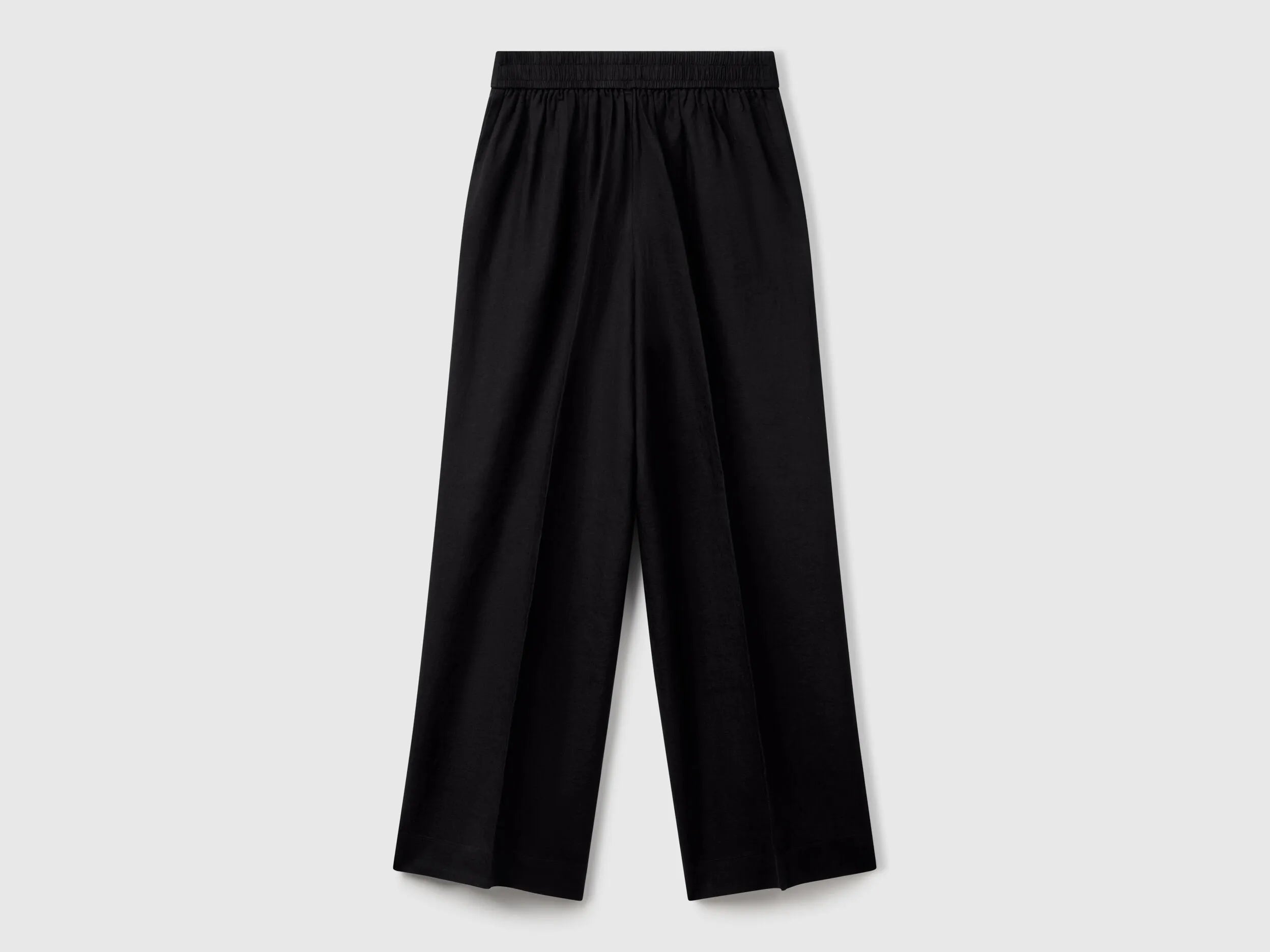 Benetton Black Women Palazzo Trousers in 100% Linen SKU: 4AGHDF08K_100 Image 02