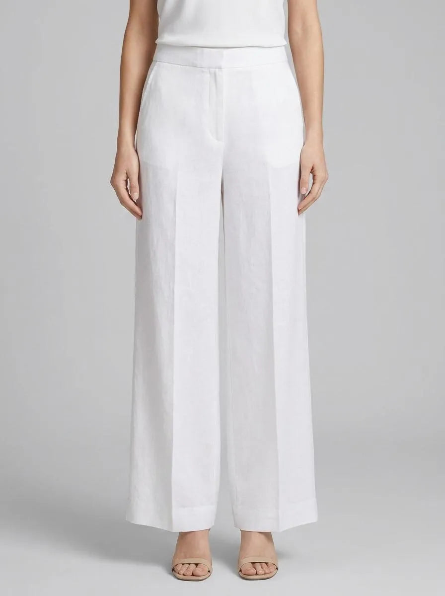 Benetton White Women Palazzo Trousers in 100% Linen SKU: 4AGHDF08K_101 Image 00