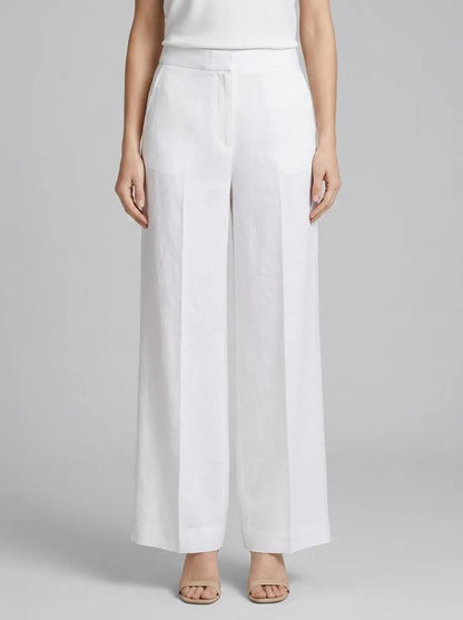 Benetton White Women Palazzo Trousers in 100% Linen SKU: 4AGHDF08K_101 Image 00