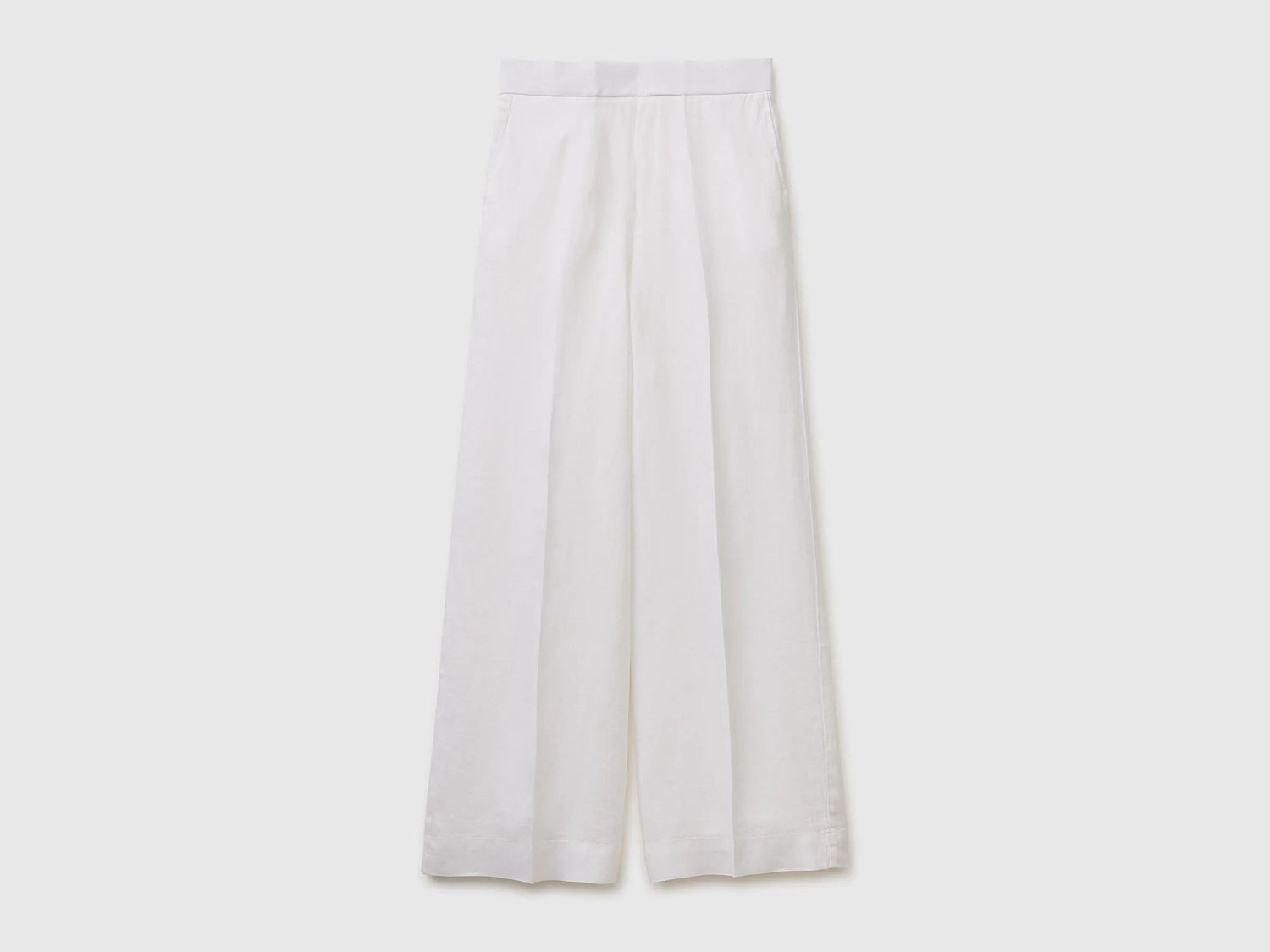 Benetton White Women Palazzo Trousers in 100% Linen SKU: 4AGHDF08K_101 Image 01