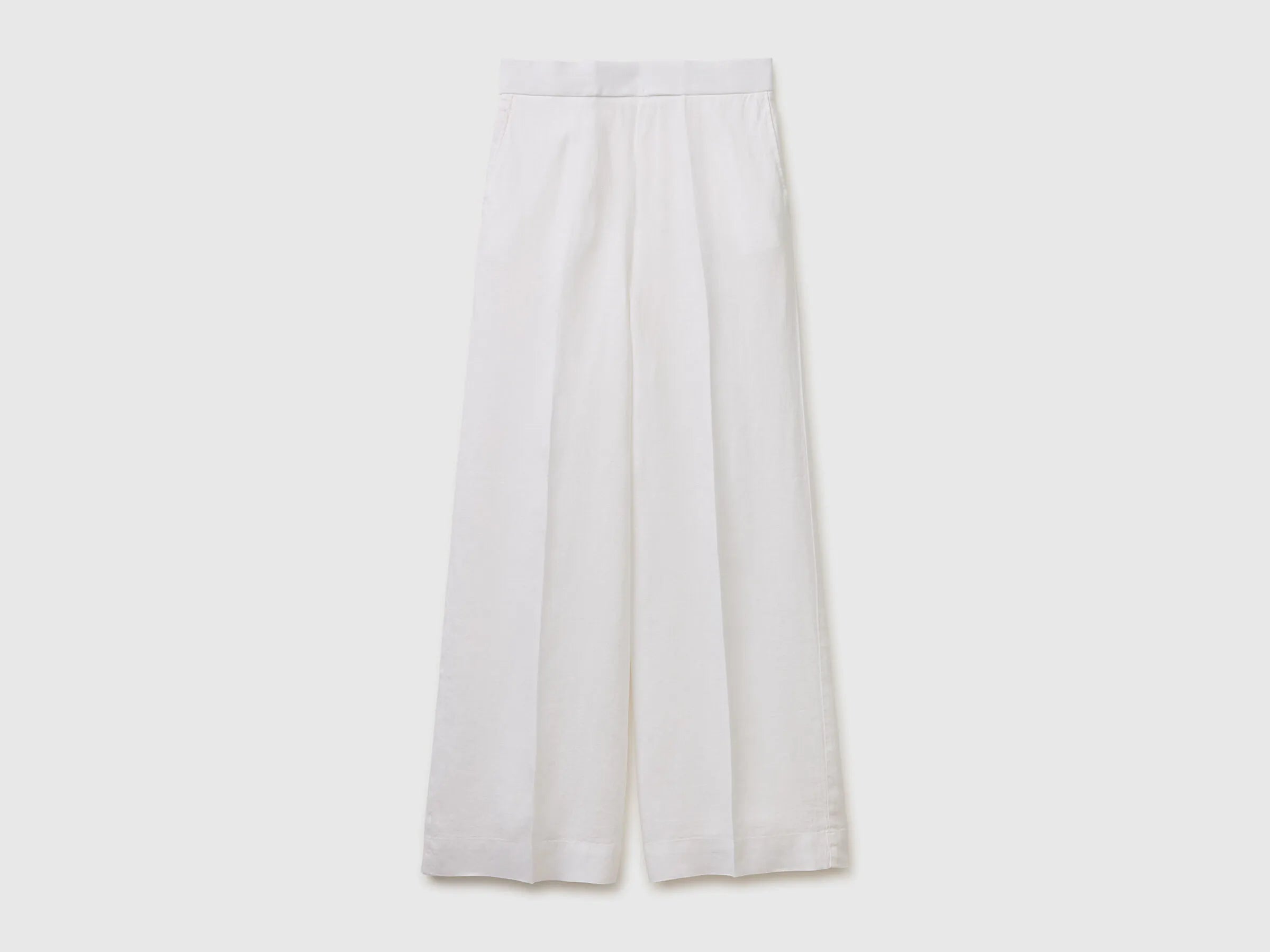 Benetton White Women Palazzo Trousers in 100% Linen SKU: 4AGHDF08K_101 Image 01