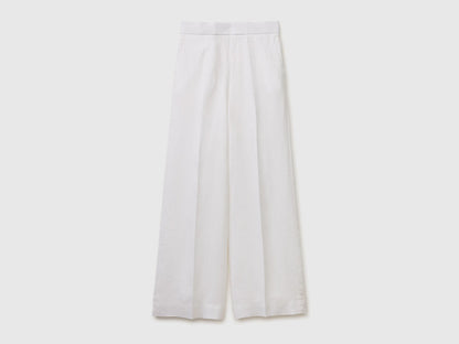 Benetton White Women Palazzo Trousers in 100% Linen SKU: 4AGHDF08K_101 Image 01