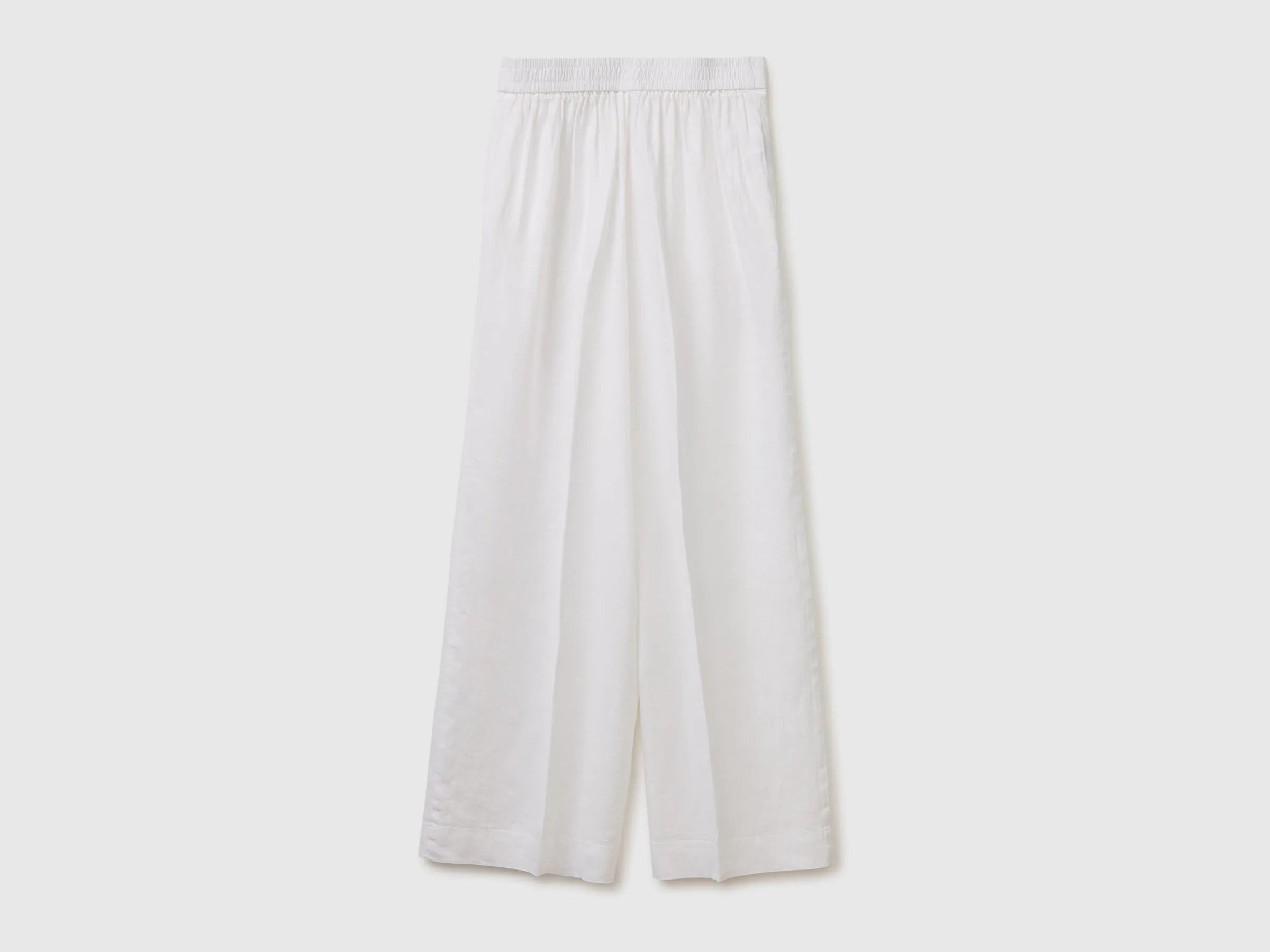 Benetton White Women Palazzo Trousers in 100% Linen SKU: 4AGHDF08K_101 Image 02