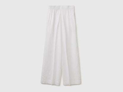 Benetton White Women Palazzo Trousers in 100% Linen SKU: 4AGHDF08K_101 Image 02