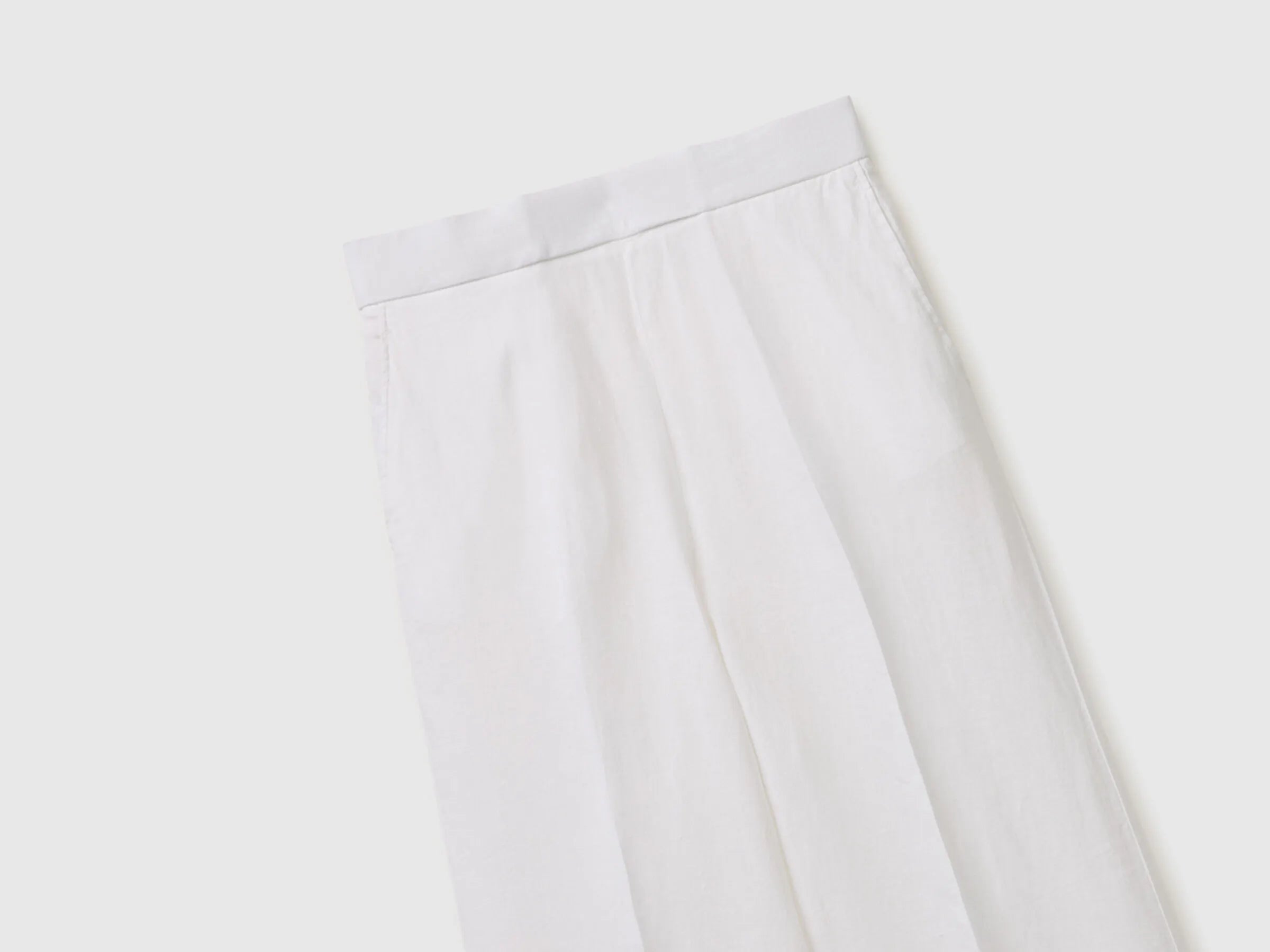 Benetton White Women Palazzo Trousers in 100% Linen SKU: 4AGHDF08K_101 Image 03