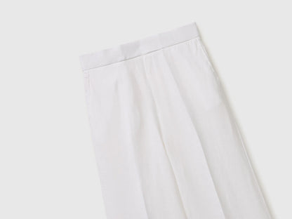 Benetton White Women Palazzo Trousers in 100% Linen SKU: 4AGHDF08K_101 Image 03