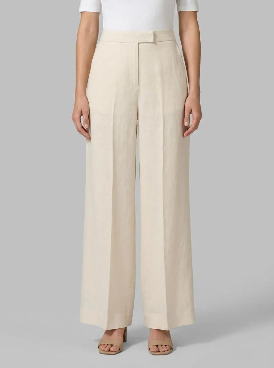 Benetton Beige Women Palazzo Trousers in 100% Linen SKU: 4AGHDF08K_152 Image 00