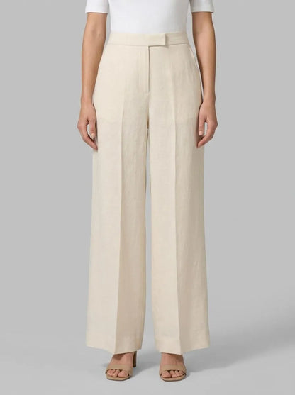 Benetton Beige Women Palazzo Trousers in 100% Linen SKU: 4AGHDF08K_152 Image 00