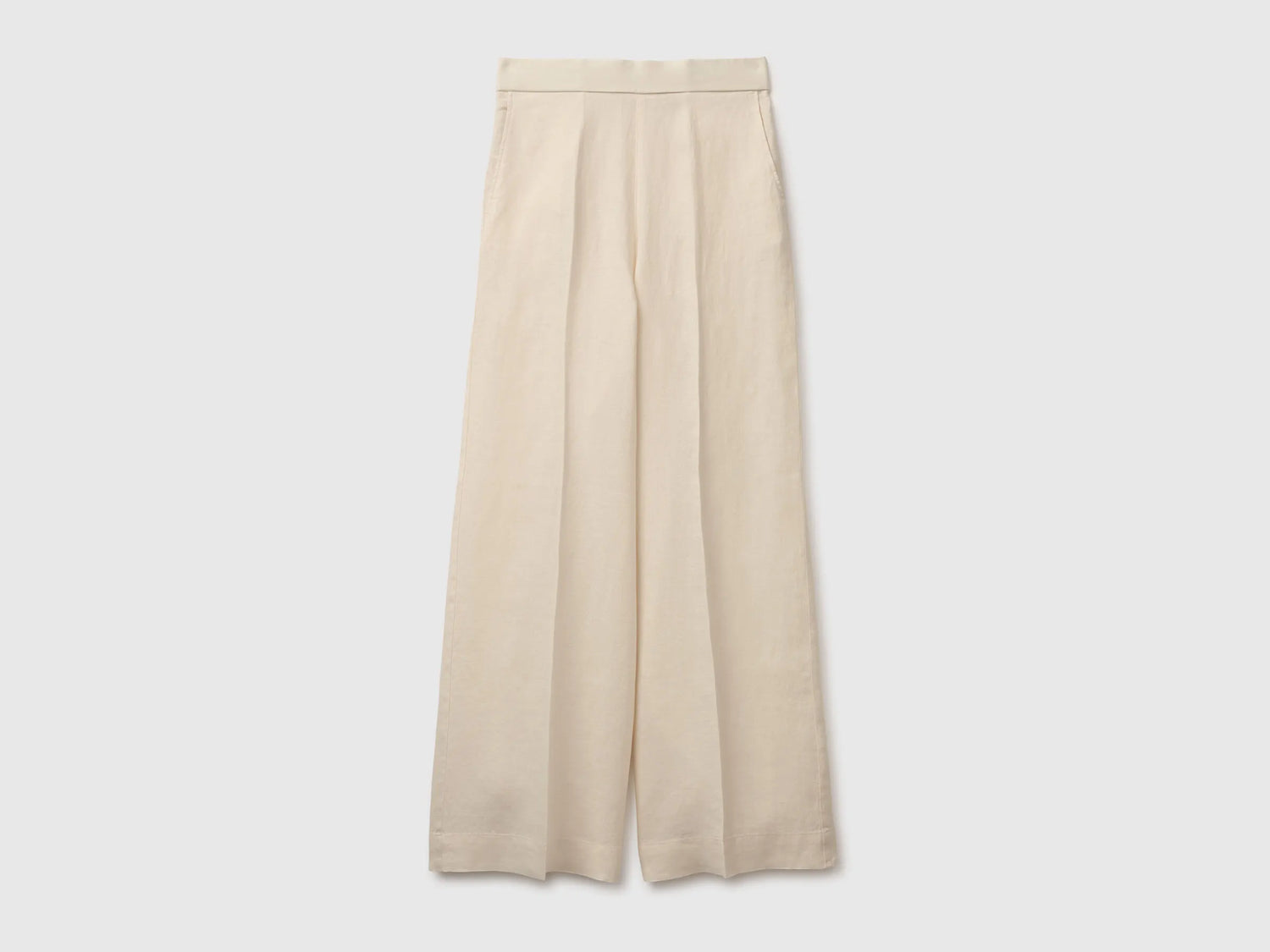 Benetton Beige Women Palazzo Trousers in 100% Linen SKU: 4AGHDF08K_152 Image 01