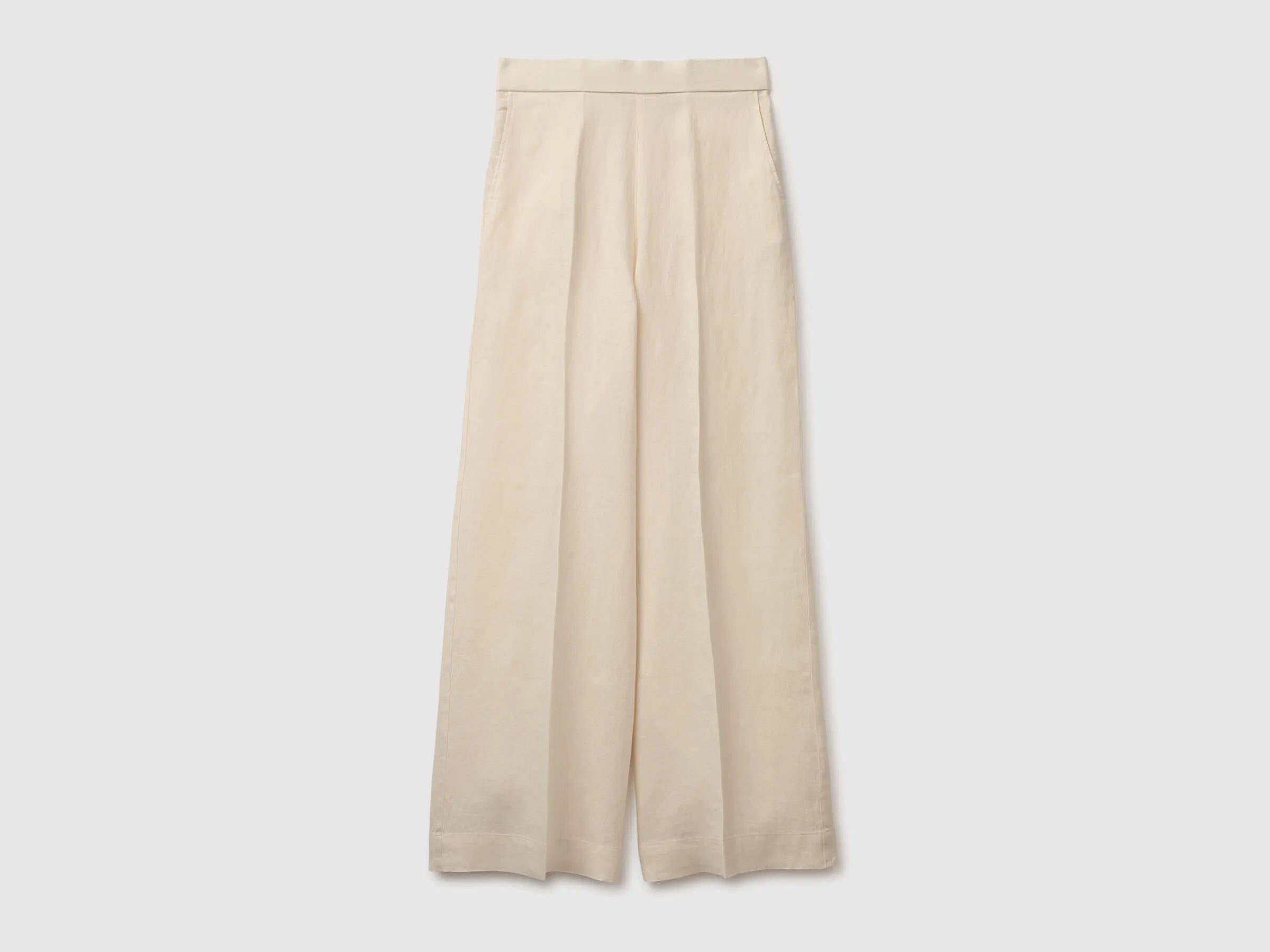 Benetton Beige Women Palazzo Trousers in 100% Linen SKU: 4AGHDF08K_152 Image 01
