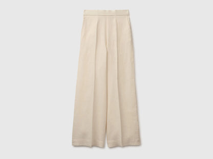 Benetton Beige Women Palazzo Trousers in 100% Linen SKU: 4AGHDF08K_152 Image 01