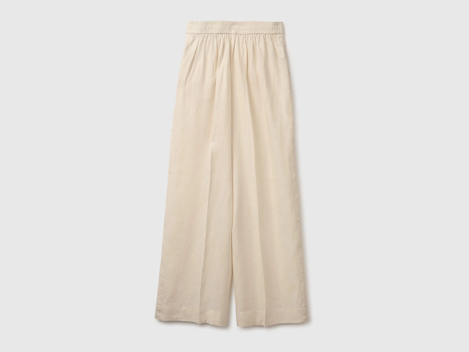 Benetton Beige Women Palazzo Trousers in 100% Linen SKU: 4AGHDF08K_152 Image 02