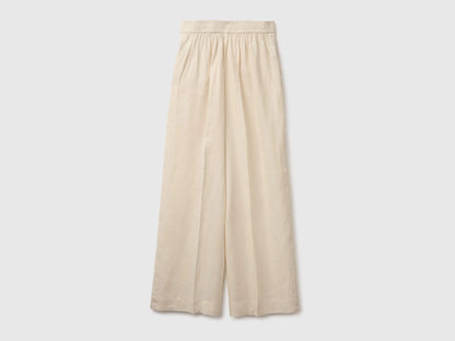 Benetton Beige Women Palazzo Trousers in 100% Linen SKU: 4AGHDF08K_152 Image 02