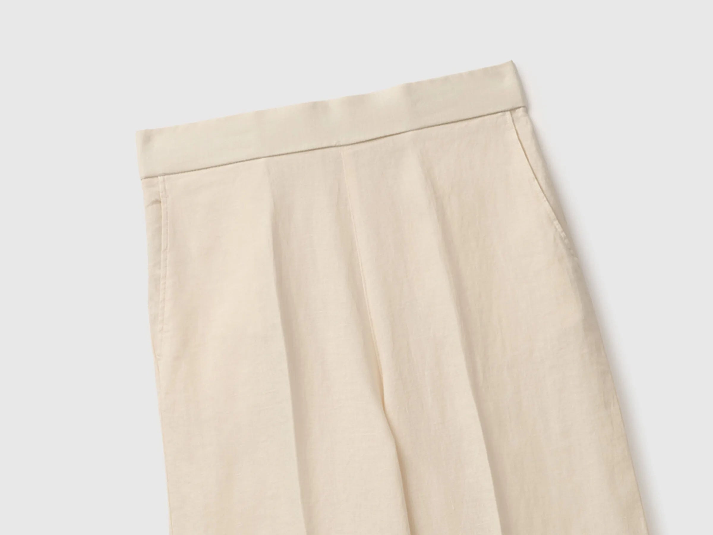 Benetton Beige Women Palazzo Trousers in 100% Linen SKU: 4AGHDF08K_152 Image 03