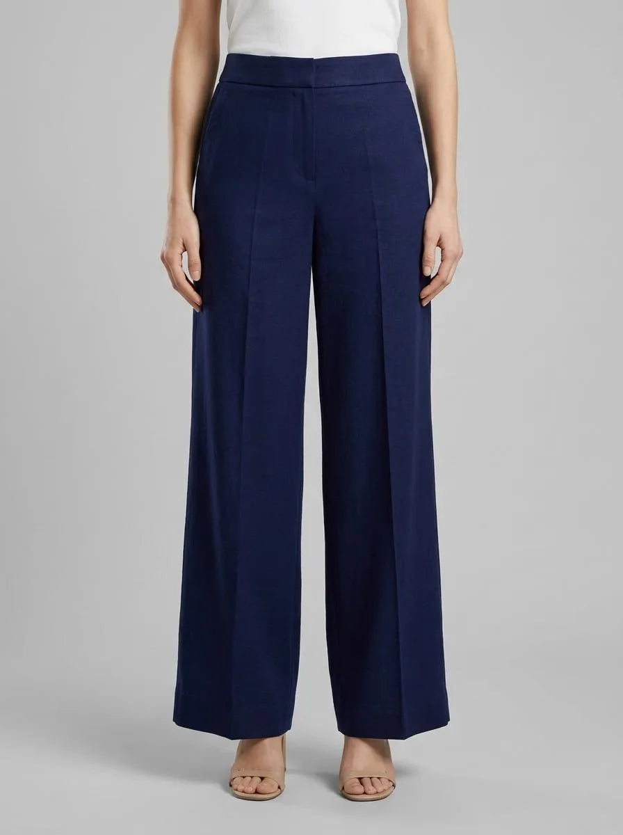 Benetton Dark Blue Women Palazzo Trousers in 100% Linen SKU: 4AGHDF08K_252 Image 00
