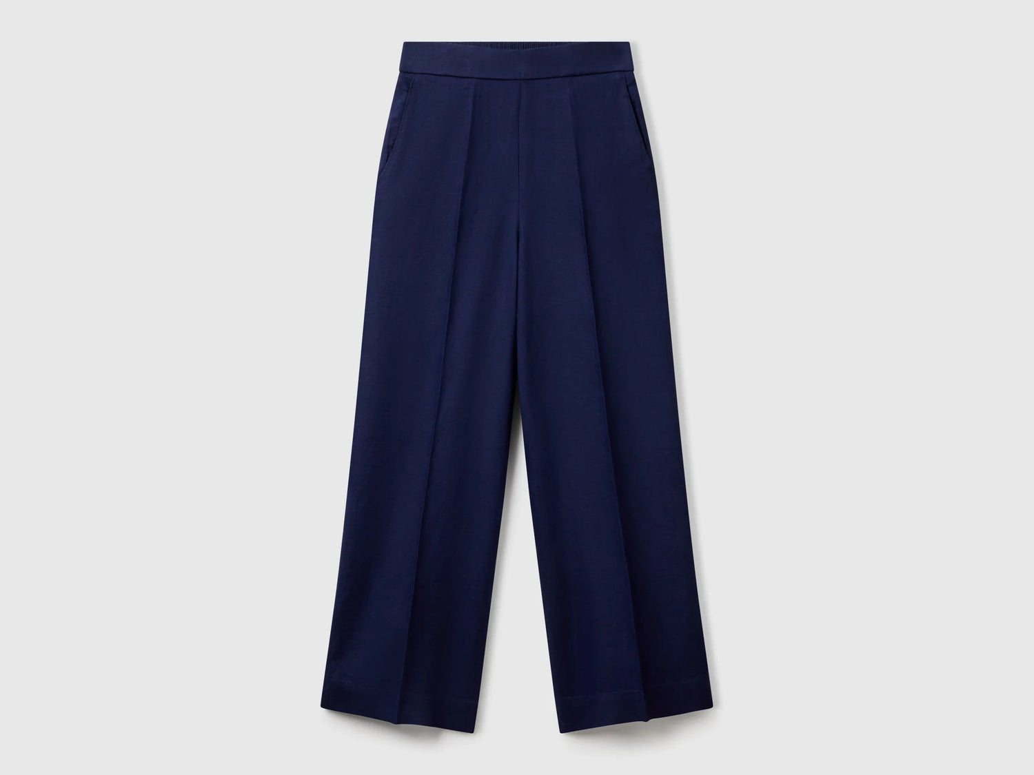 Benetton Dark Blue Women Palazzo Trousers in 100% Linen SKU: 4AGHDF08K_252 Image 01