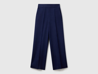 Benetton Dark Blue Women Palazzo Trousers in 100% Linen SKU: 4AGHDF08K_252 Image 01