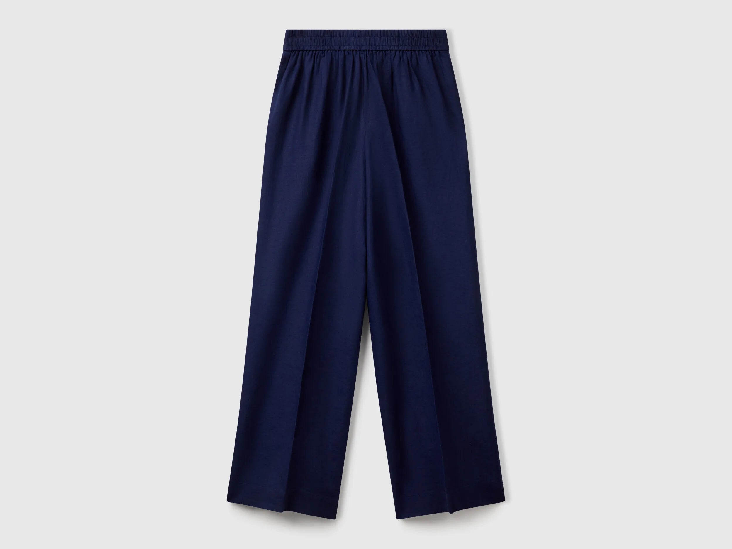 Benetton Dark Blue Women Palazzo Trousers in 100% Linen SKU: 4AGHDF08K_252 Image 02
