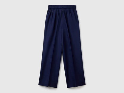 Benetton Dark Blue Women Palazzo Trousers in 100% Linen SKU: 4AGHDF08K_252 Image 02