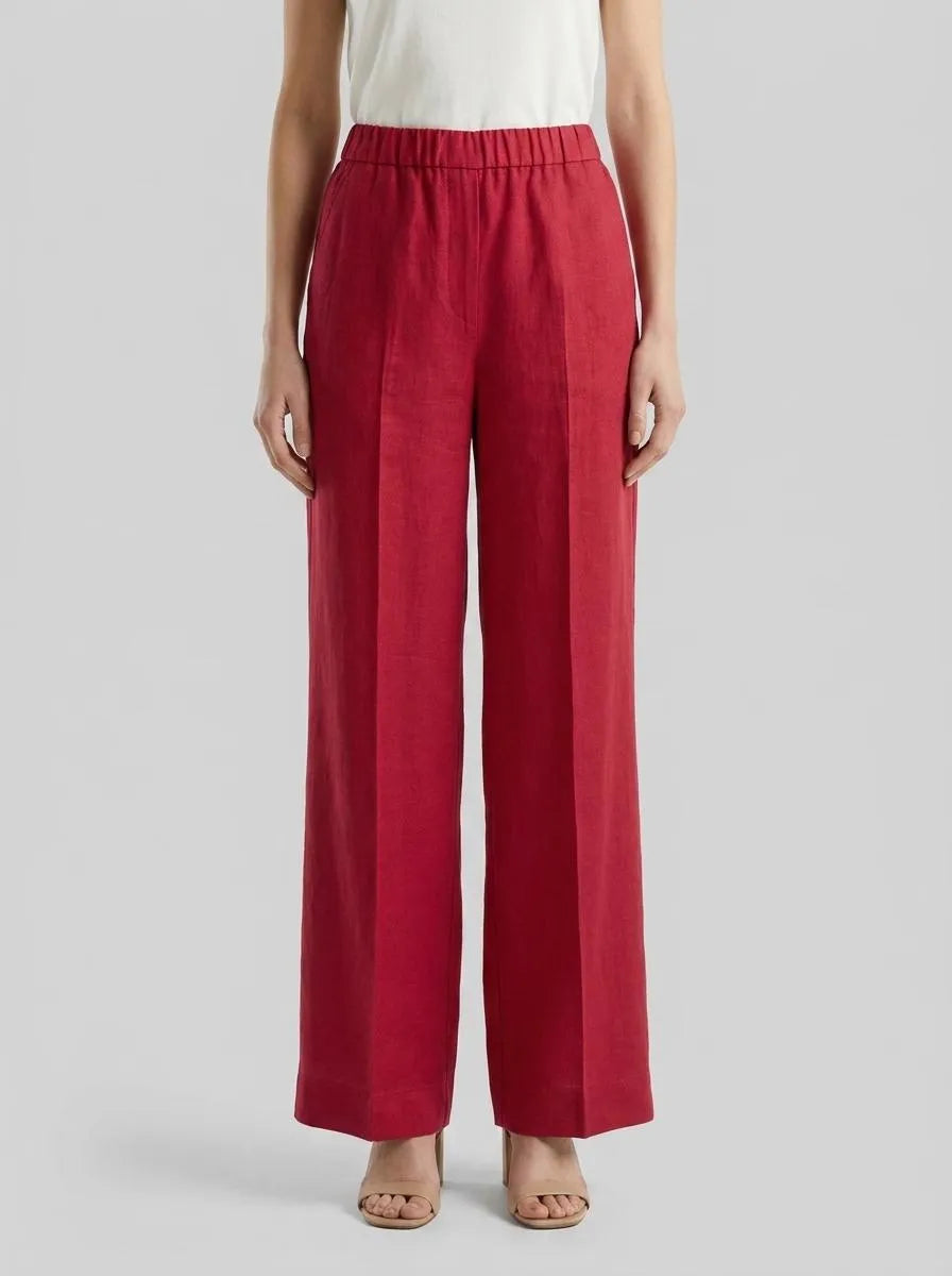 Benetton Strawberry Women Palazzo Trousers in Pure Linen SKU: 4AGHDF08K_2G1 Image 00