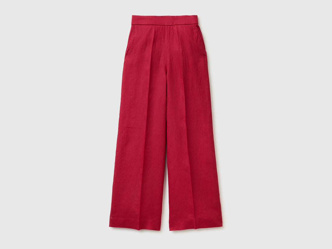 Benetton Strawberry Women Palazzo Trousers in Pure Linen SKU: 4AGHDF08K_2G1 Image 01