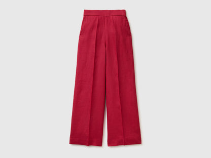 Benetton Strawberry Women Palazzo Trousers in Pure Linen SKU: 4AGHDF08K_2G1 Image 01
