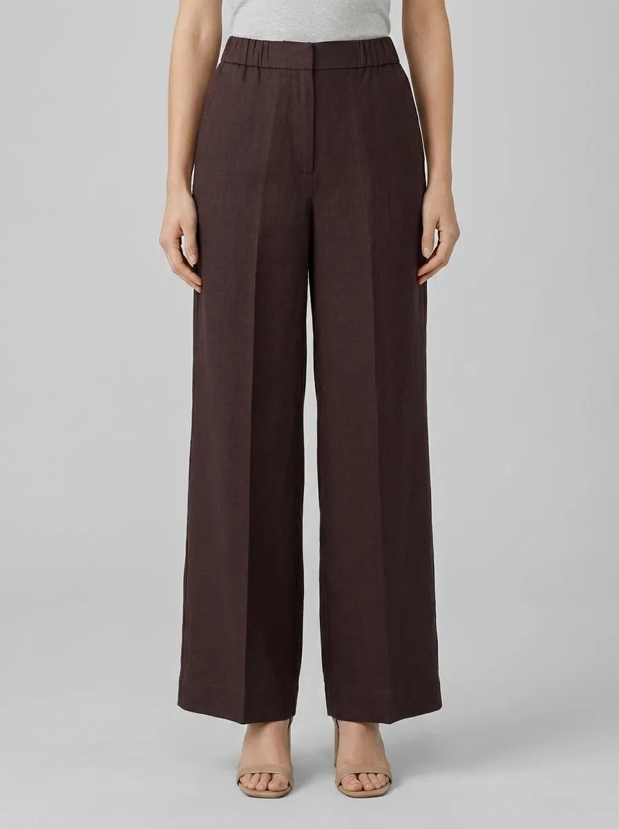 Benetton Brown Women Palazzo Trousers in Pure Linen SKU: 4AGHDF08K_33T Image 00